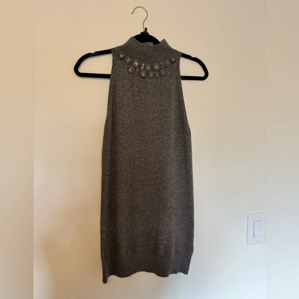 Vince 100% Cashmere Sweater Tank Dress Mini Grey Jewel Detail Size Small EUC
